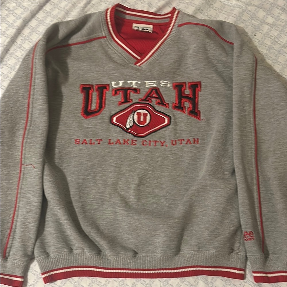 Gray and Red Utah Utes Sweater